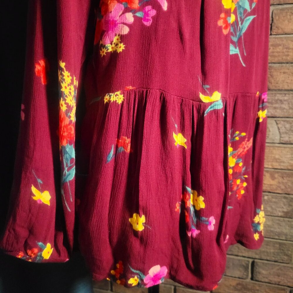 Old Navy Women's Burgandy/Floral Boho Peasant Flowy Blouse - Size XL Petite - Picture 6 of 10